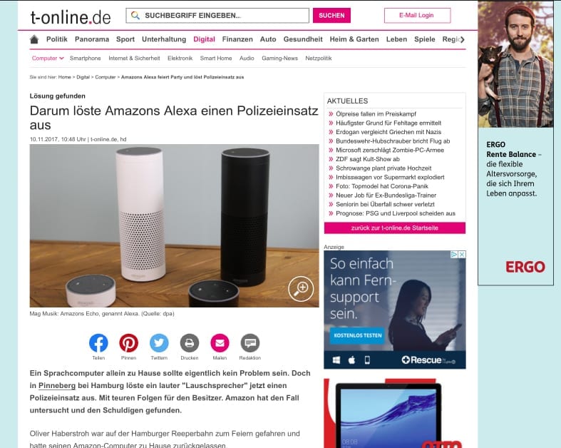 Amazon Alex löst Polizeieinsatz aus